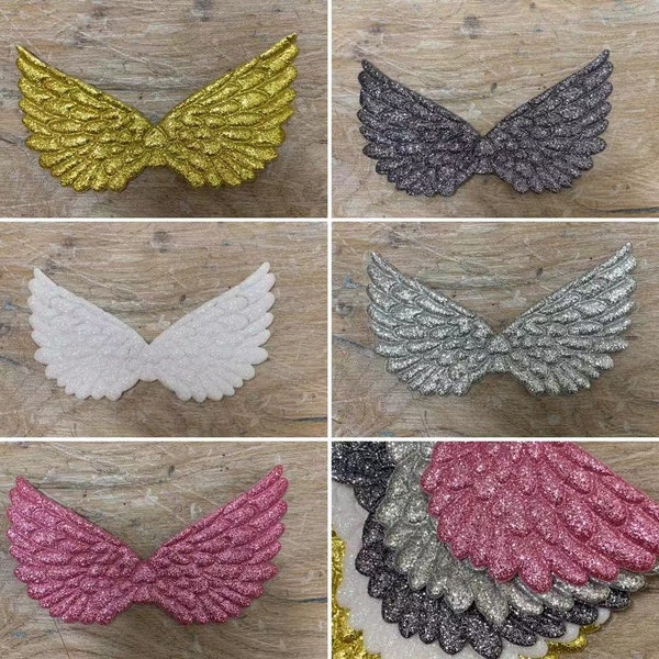 Large Angel Wings, 10 Pack, 6 Colours to choose from,  Appliques for Christmas Crafts and Cards New Sparkly material