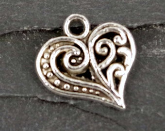 Heart Charms , Pendant Antique Silver Findings Charm, CH9 - 10 pack