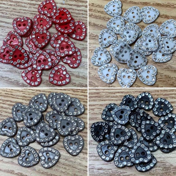 Buttons, Heart, White, Black, Red, Grey , Pretty Buttons for Crafting and  Sewing Daisy, Glitter Sparkle Crafts Costume 20 X B51 