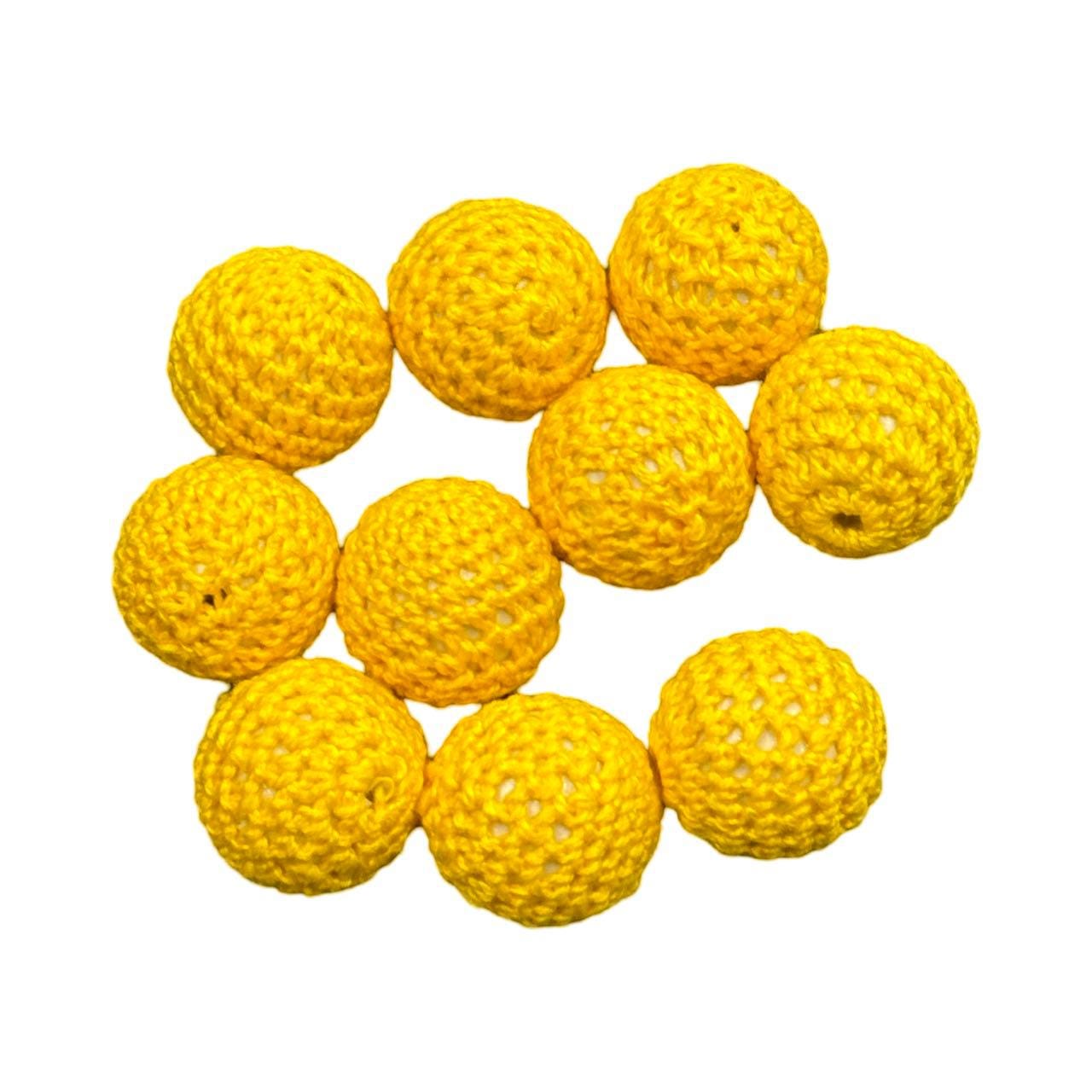 Bright Yellow Crochet Beads: Fabric Covered Craft Balls (20mm)