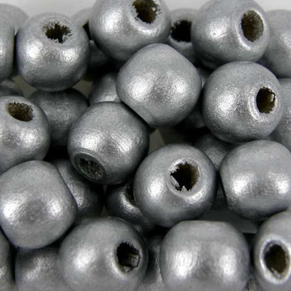 12mm Silver Grey Wooden Round Beads: Craft Jewellery Supplies