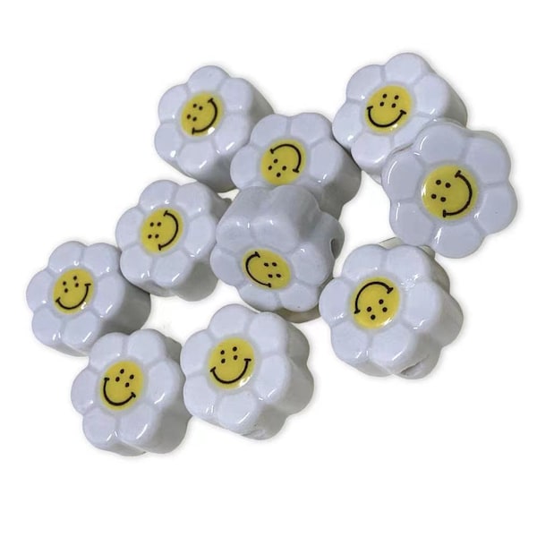 Perles, Fleur Blanche Emoji Sourire Visages Dur Argile Polymère, Fabrication de Bijoux Sélectionnez votre quantité, G22