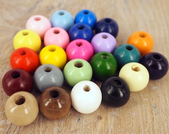 20mm Round Wooden Beads: Colorful Craft Beads, Macrame Supplies