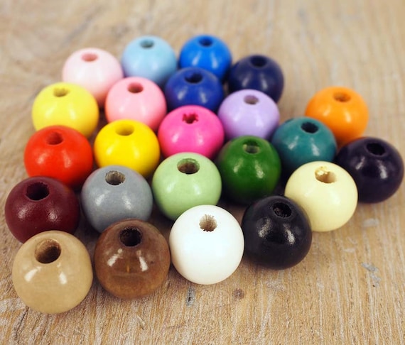 Wooden Beads, Diameter 20 mm, Pack of 20, Assorted Random Colours, Wood  Craft Bead Macrame and crafting