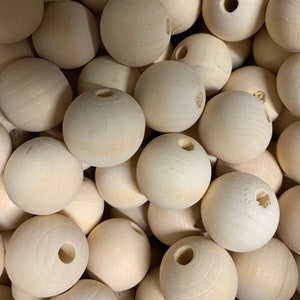 Huge Round Wood Beads Unfinished 2 Inch 50mm Large Hole 6 Pieces