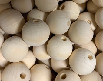 Boules en bois, perles unies rondes naturelles non traitées avec trou 20 mm, bois de plage, choisissez votre quantité de perles