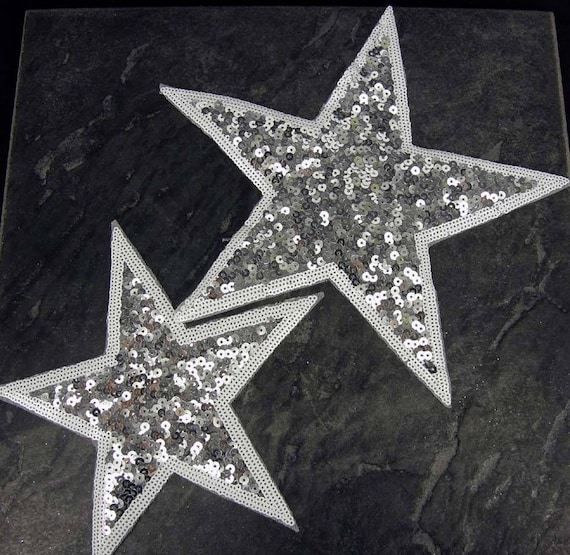 Metallic Silver Star Patches, Sparkly Iron on Embellishments for Jackets,  Christmas Patch 