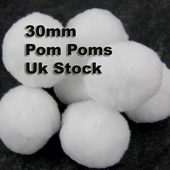 Pom Poms, White .5 in 1.27cm 25 Count 