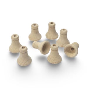 Wooden bell beads: unfinished natural wood, handmade diy - 20pcs