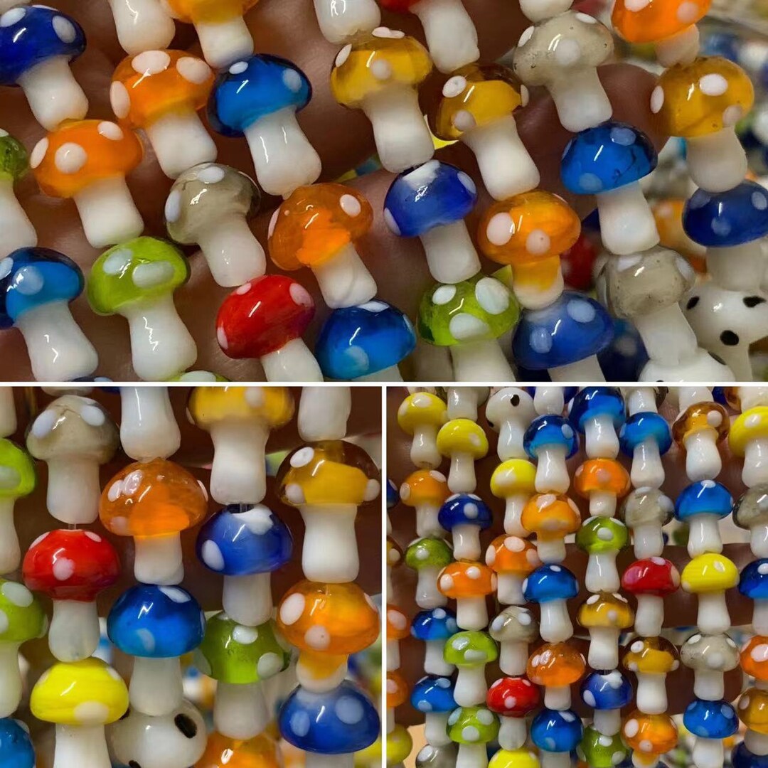 Glass Mushroom Beads 20 Mushrooms Lampwork Murano Spacer Etsy