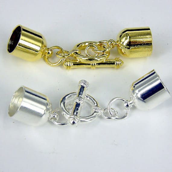 Kumihimo Thread End Tip Caps & Toggle Clasp Set Gold - Silver