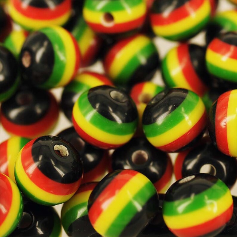 Rasta Beads, Pack of 50 Black Round . Ghana Jamaica Reggae Stripes. 4 ...