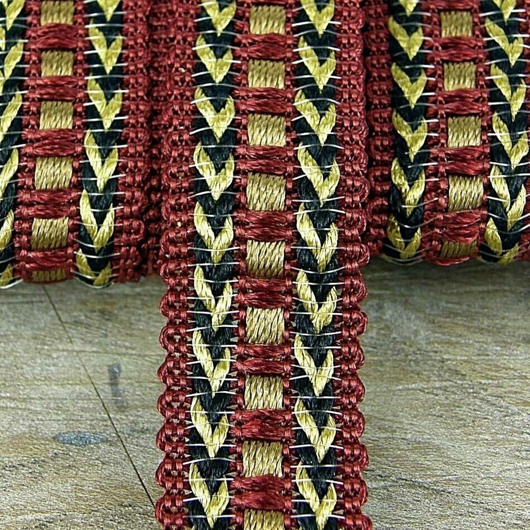 Upholstery Gimp, Burgundy Gold Braid Trim Upholstery , 20mm Wide Sold