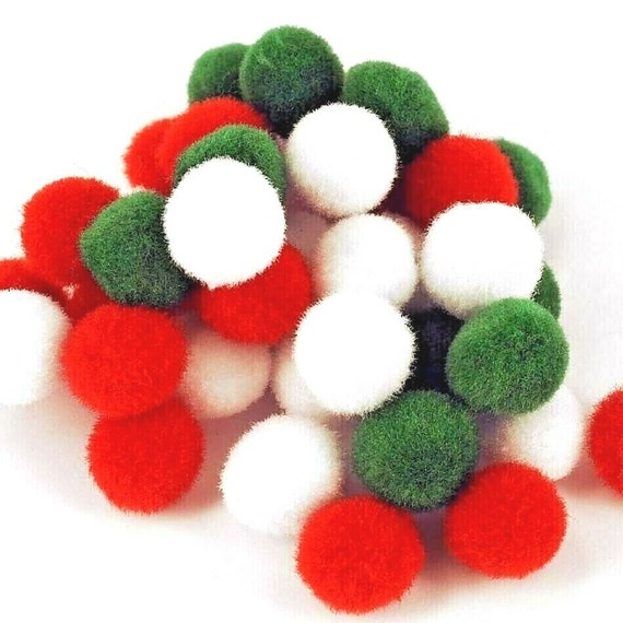 Pom Poms Christmas Mix, Red White Green Fluffy Crafts Cardmaking