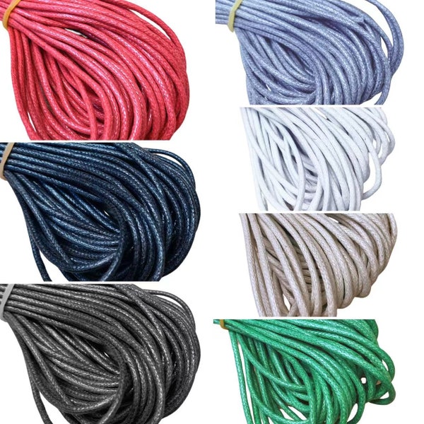 2mm Waxed Cotton Jewellery Cord, Crafting ,  Thong,  Necklace Cord x 10m Length supplied, Lovely Colours