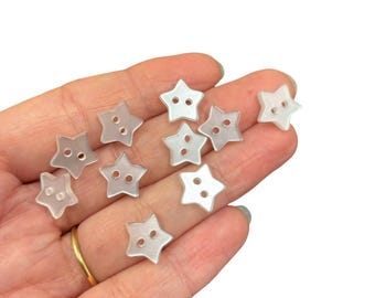 White Translucent Christmas Star Buttons: Resin Craft Sewing (10 Buttons, 12mm)B115