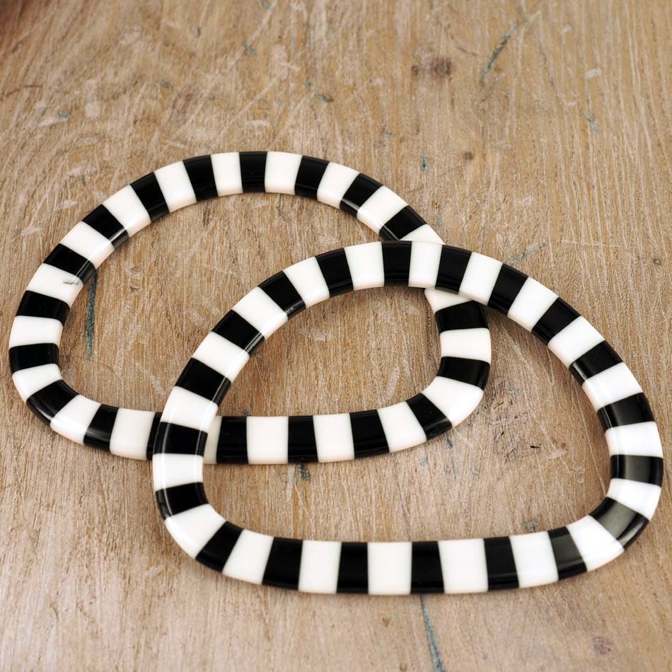 Stripe, Black and White, Lovely Unusual Bag Handles Pair of
