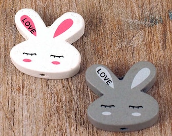 Rabbit Shape easter Carfting Shaped Wooden Beads x 50 White or Grey Supplied