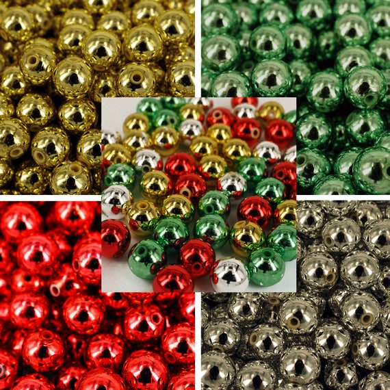 Christmas Craft Pearls, Red Green Gold Silver Pearls 60 Beads Craft Beads,  12mm PB12 