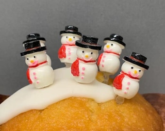 6 x Schneemann Schneemänner Kunststoff Cupcake Topper Weihnachten Kuchendekoration