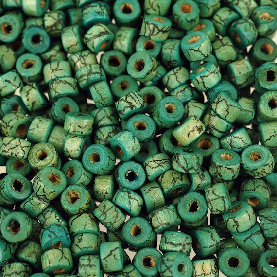 Small infill pretty Beads, green crackle pattern ,tube shaped, wooden, 6mm  x 4mm Jewellery code W24 100 pack, 6g