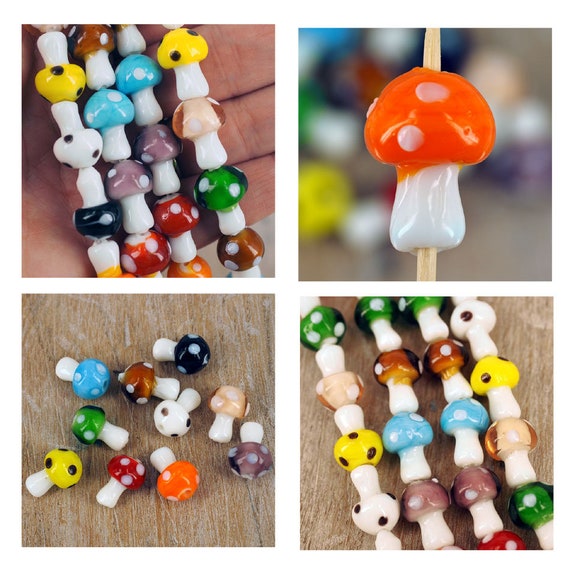 Cute Glass Beads Mushrooms Pack of 10 Spacers Charms - Etsy