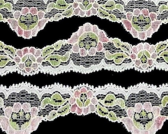 3m of 4cm/40mm Pretty White & Pink Floral Scalloped Stretch Picot Lace LC65