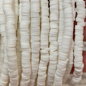 White heishi beads: 6mm polymer clay disc beads, 15 inch strand