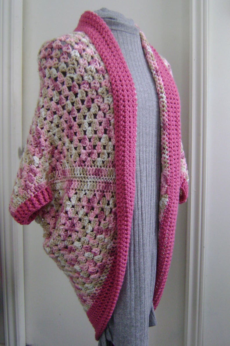Cocoon Cardigan Shrug in Rose Cozy Granny Square Sweater for - Etsy