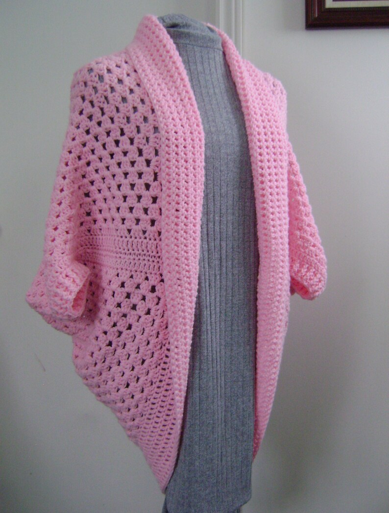 Cocoon Cardigan Shrug in Pink Cozy Granny Square Sweater for | Etsy