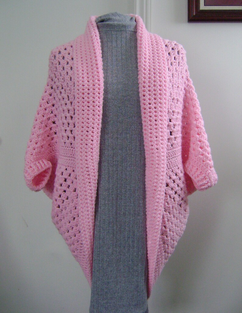 Cocoon Cardigan Shrug in Pink Cozy Granny Square Sweater for - Etsy