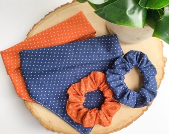 Dog Bandana and Scrunchie | Fall Colors | Blue and Orange X | Match Your Dog