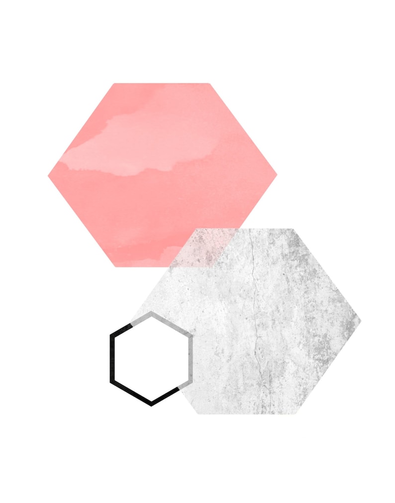 Geometric Abstract Instant Download Hexagon Wall Art Pink And Grey Abstract Art Print Printable Art Geometric Art Geometric Wall Art