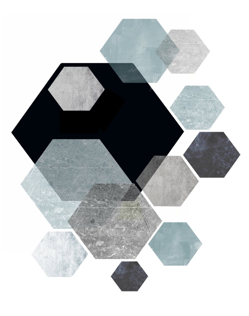 Hexagon Print Geometric Wall Art Printable Art Hexagonal | Etsy