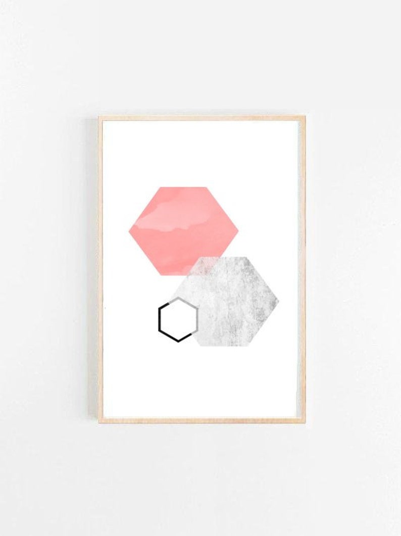 Geometric Abstract Instant Download Hexagon Wall Art Pink And Grey Abstract Art Print Printable Art Geometric Art Geometric Wall Art