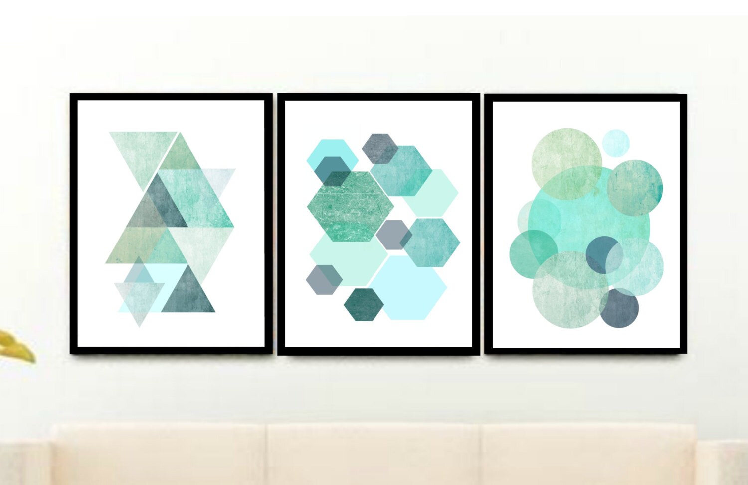 Blue Geometric Print Set of 3 Prints Geometric Wall Art Etsy