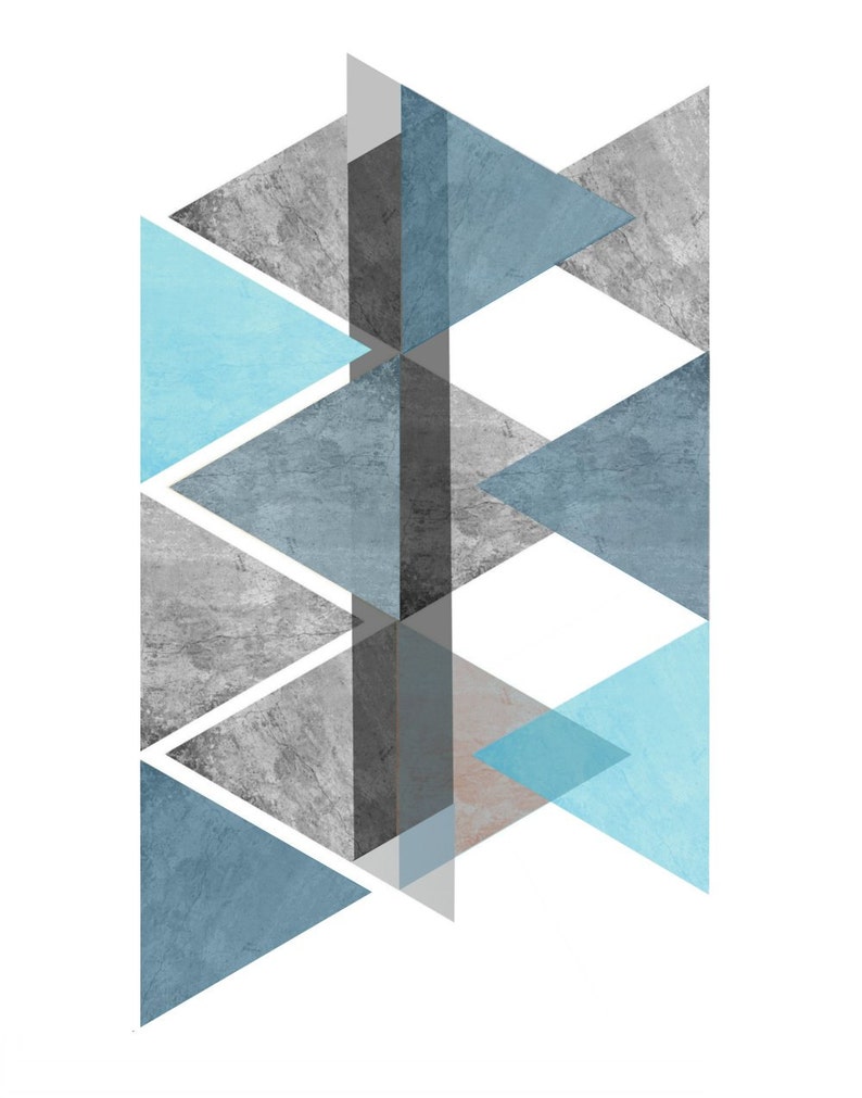 Blue Geometric Wall Art Printable Art blue Triangle Print Etsy
