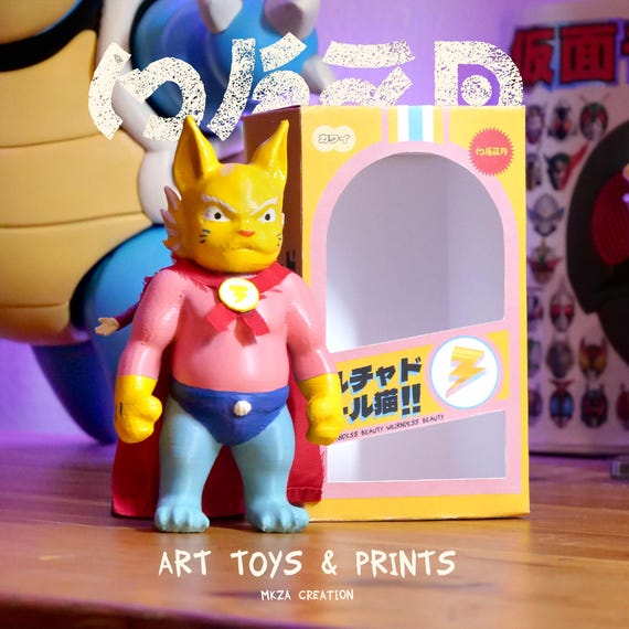 Art Toy Cat Luchador Japanese Toy in Sofubi Style