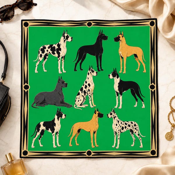 Great Dane Green Art Deco Scarf, Neck or Head Wrap, Dog Mom Gift