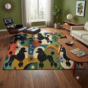 Atomic Poodle Area Rug, Mid Century Modern Retro Home Decor, MCM Living Room Carpet