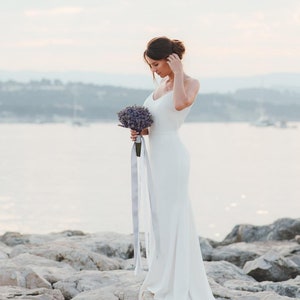 Beach wedding dress open back ,long simple wedding dress, Straps Wedding Dress,  Backless Wedding Dress with a train