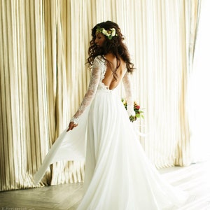 Lace Wedding Dress With Chiffon Skirt Open Back Wedding Dress