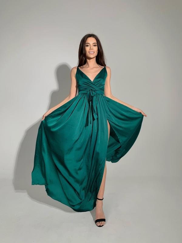 Emerald Silk Dress Long Green Silk Dress With Long Sleeves Etsy