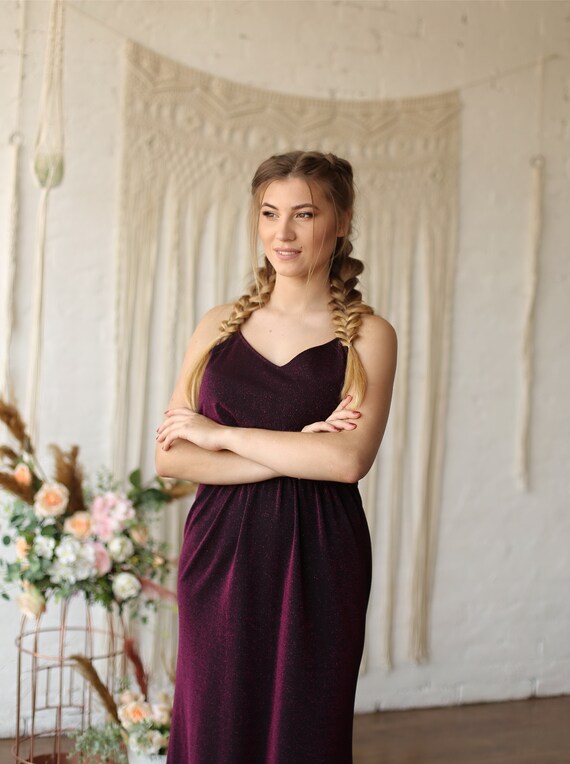 marsala wine bridesmaid dresses Marsala Lurex Bridesmaid Dress: Long Burgundy Evening Gown