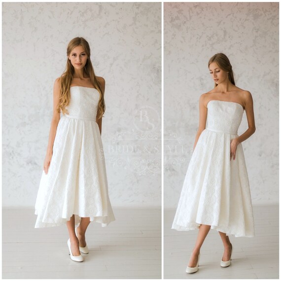 short strapless wedding dress