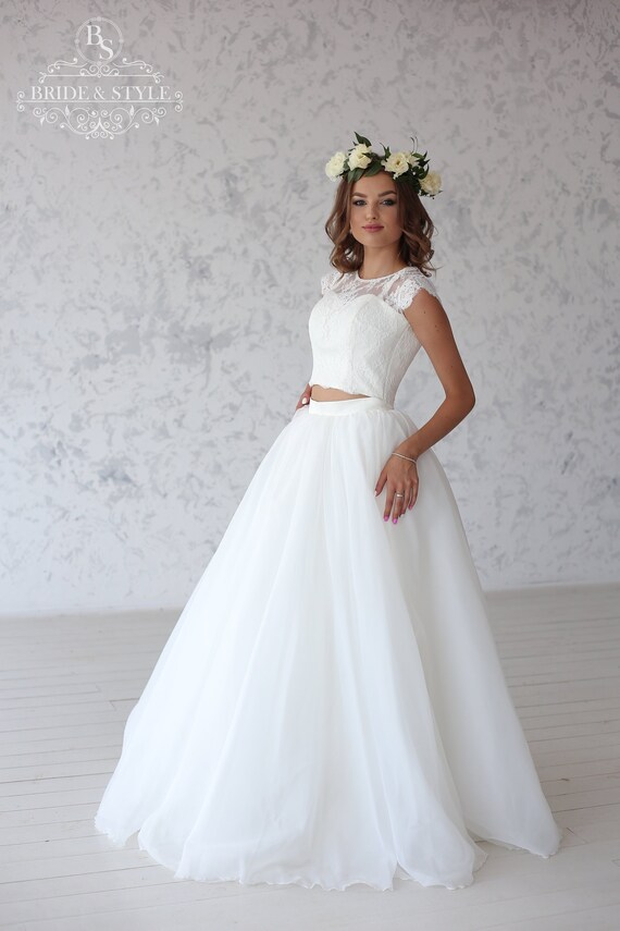 crop top and tulle skirt wedding dress