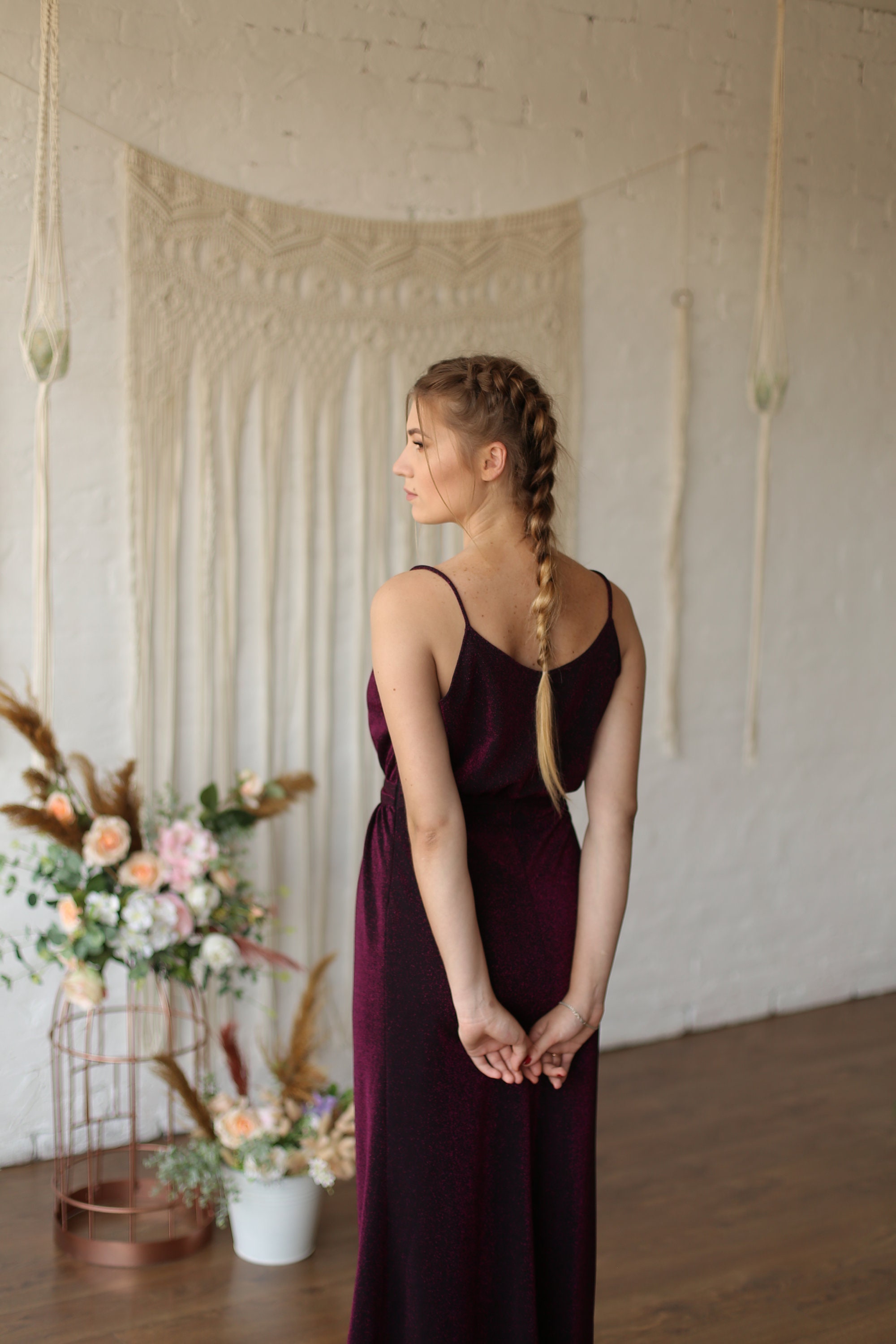 Marsala Lurex Bridesmaid Dress: Long Burgundy Evening Gown Marsala Lurex Bridesmaid Dress: Long Burgundy Evening Gown