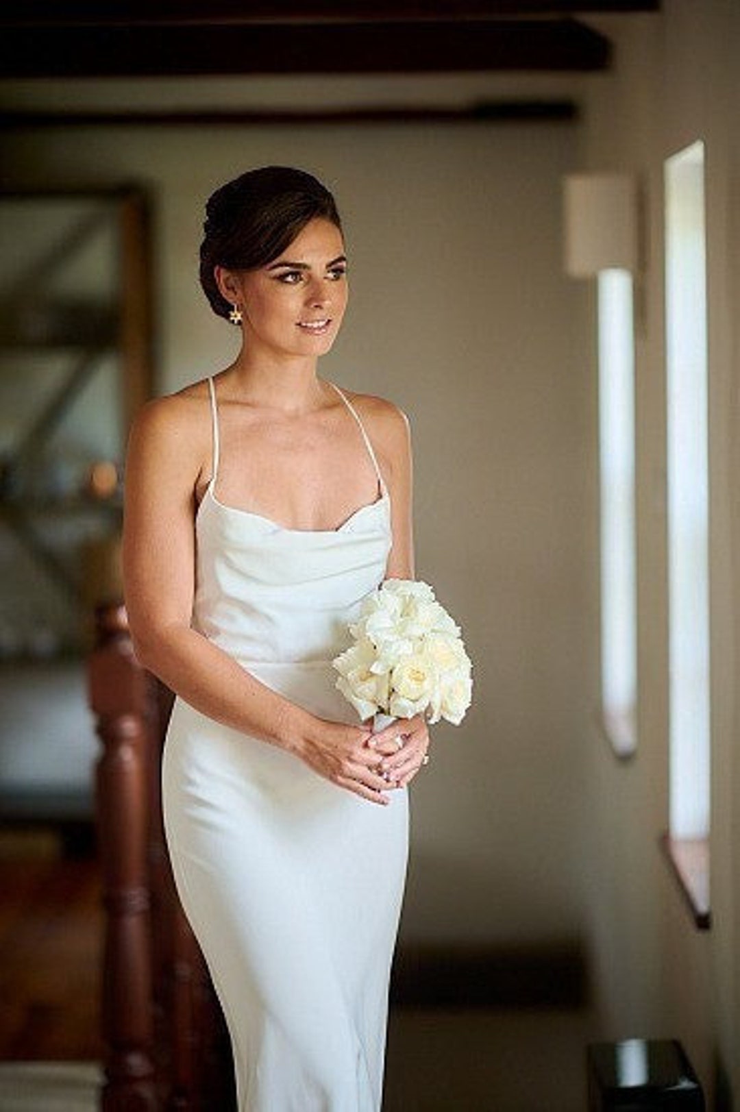 Silk Cowl Neck Wedding Dress: Backless Beach Bridal Gown