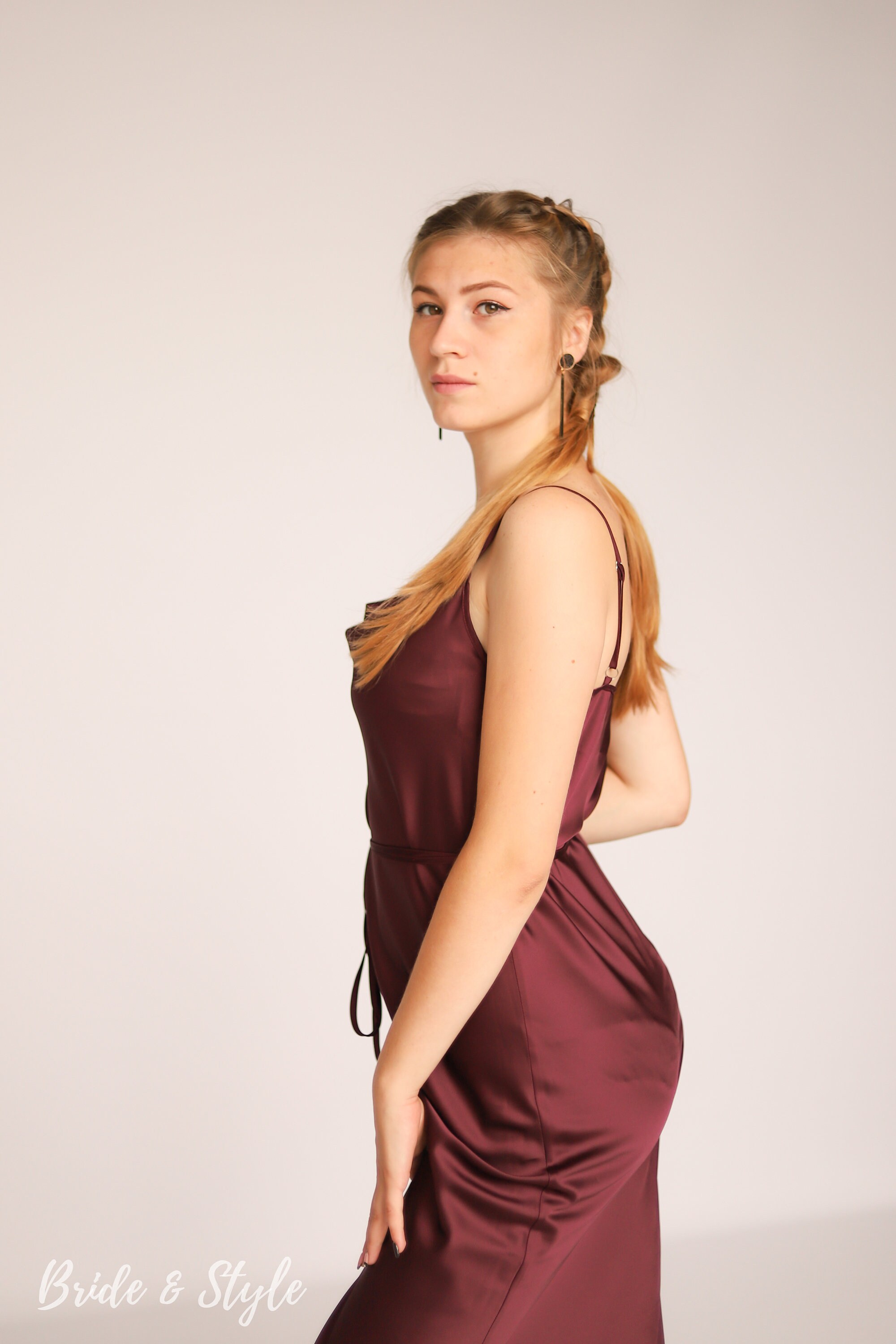 Wine Silk Slip Dress: Midi Burgundy Cocktail Dress