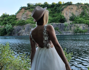 Handmade Babydoll Wedding Dress: Backless Lace Tulle Mini Dress